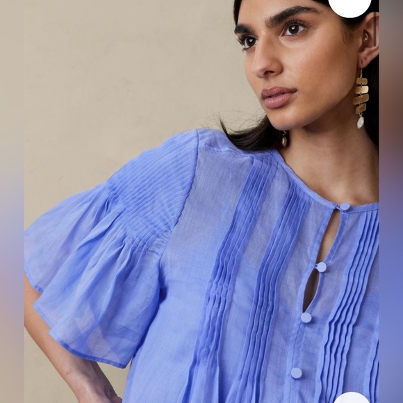 Banana Republic Pintuck ramie dress arctic blue EUC - Picture 2 of 10